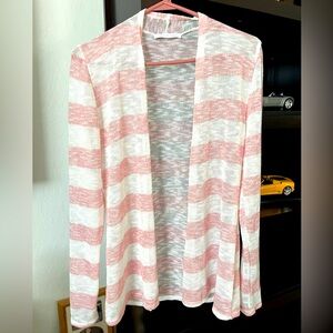 Chris & Carol Pink and White Striped Cardigan Sweater